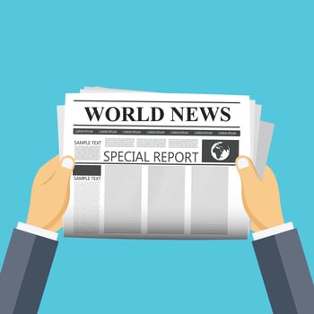 Newspapers in hands. World news. Concept for journalism, communication, information. Flat vector illustration