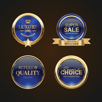 Luxury golden blue sale badges and labels. Retro vintage sale circle badge design vector