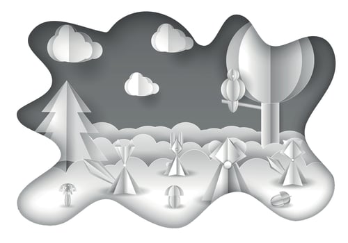 Paper cut illustration of forest and animals vector