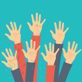 Volunteering concept. Hand raised up. Flat vector illustration