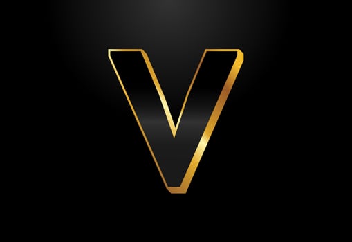 Gold and black color alphabet V. Elegant Gold Color alphabet vector illustration