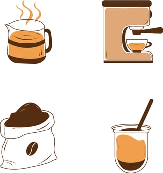 Coffee Making Equipment With Seamless Design. Isolated On White Background. Vector Illustration Set.