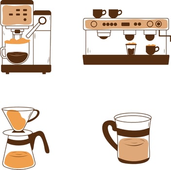 Coffee Making Equipment With Seamless Design. Isolated On White Background. Vector Illustration Set.