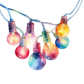 AI generated Christmas Light Garland For Christmas Event. Watercolor Style. AI Generated png
