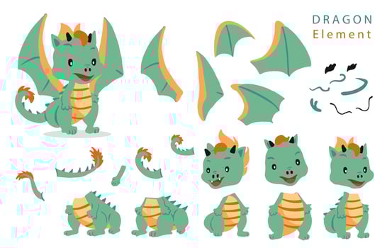 cute green dragon character.vector illustration for sticker,postcard element vector