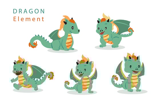 cute green dragon character.vector illustration for sticker,postcard element vector