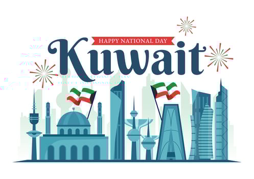 National Kuwait Day Vector Illustration on February 25th with Landmark, Waving Flag and Independence Celebration in Flat Cartoon Background