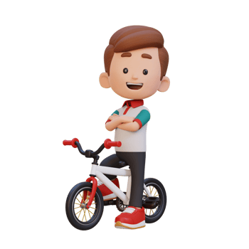 3D kid character ride bike go to school png