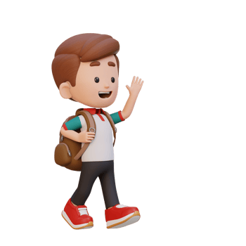 3D happy kid character walking and waving hand png