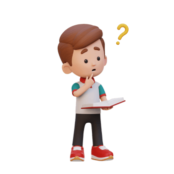 3D kid character get confused when reading a book png