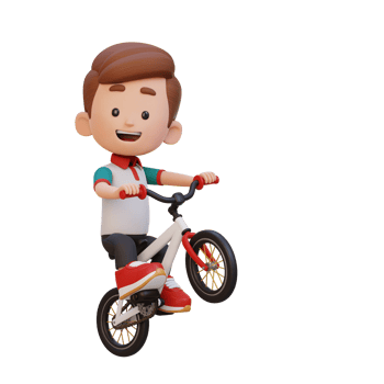 3D kid character ride bike go to school png