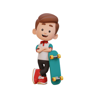 3D kid character ride skateboard png