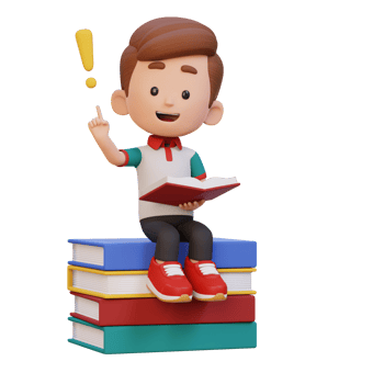 3D kid character get an idea when reading a book png