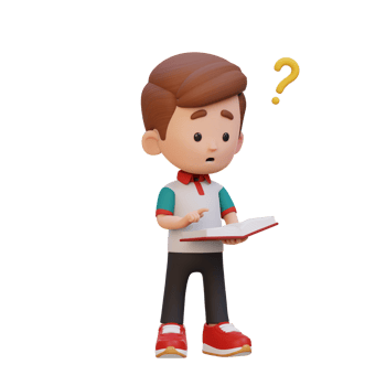 3D kid character get confused when reading a book png