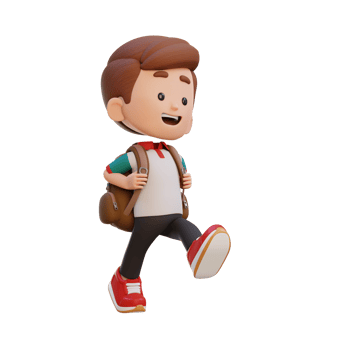 3D happy kid character walking go to school holding bag png