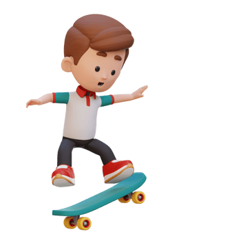 3D kid character ride skateboard png