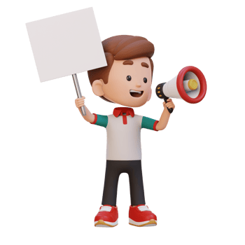 3D kid character holding a blank placard png