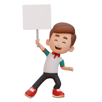 3D kid character holding a blank placard png