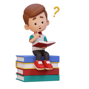 3D kid character get confused when reading a book png