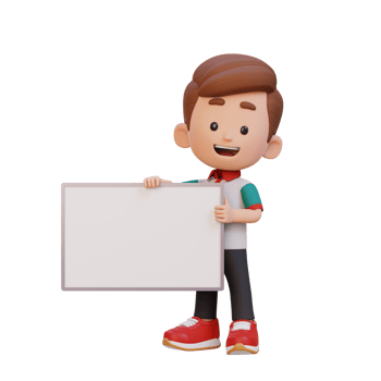 3D kid character holding a blank placard png