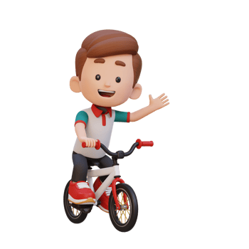3D kid character ride bike go to school png