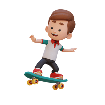 3D kid character ride skateboard png