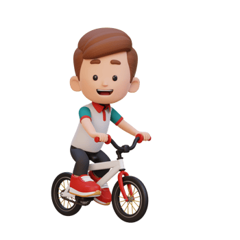3D kid character ride bike go to school png