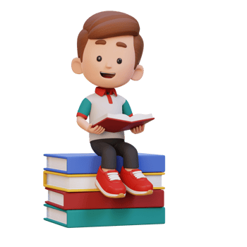 3D happy kid character reading book png