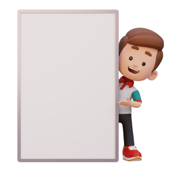 3D kid character holding a blank placard png