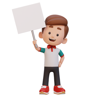 3D kid character holding a blank placard png