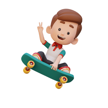 3D kid character ride skateboard png