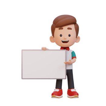 3D kid character holding a blank placard png