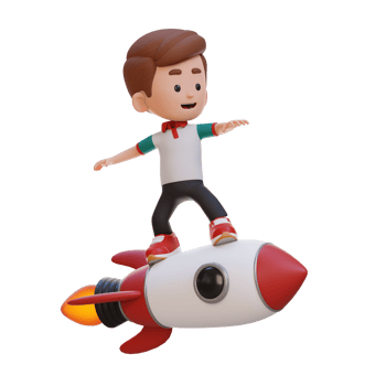 3D kid character standing riding a rocket png