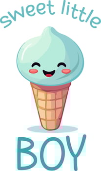 Sweet little boy gender reveal cute card design with ice cream and copyspace isolated on white vector