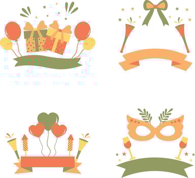 New Year Party badge Sticker Set. Isolated On White Background. Flat Design. Vector Illustration