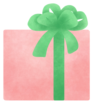 pink gift box and big green ribbon, hand-drawn painting png