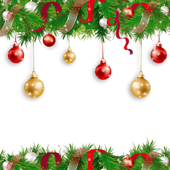 christmas frame with fir branches and balls on transparent background png