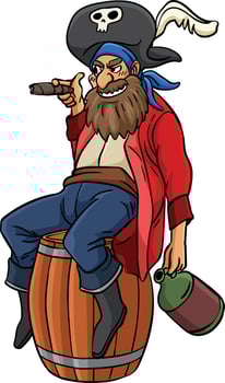 Pirate Sitting On A Barrel Cartoon Colored Clipart vector