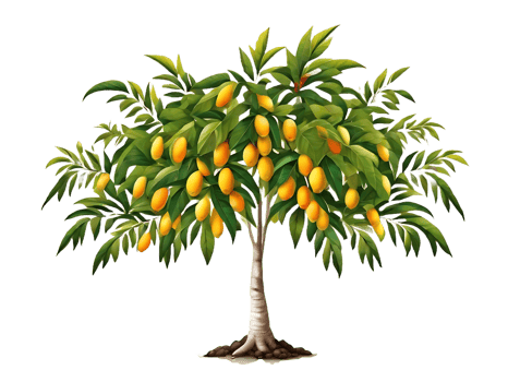 AI generated Mango tree with mango in transparent background with PNG