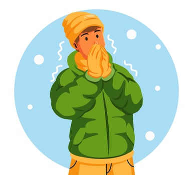 Illustration of a Man Wearing a Winter Jacket and Sneezing vector