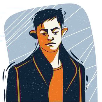 Stylized portrait of a man. Vector illustration in flat style with grainy texture. Poster, avatar, logo, print for clothes