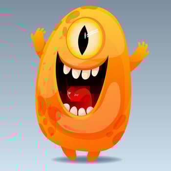 Cute cartoon monster. Design for print, sticker, party decoration, logo, emblem, magazine prints or journal article, t-shirt design, poster. Vector illustration of Halloween cool monster