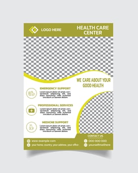 Health care flyer design, hospital flyer template, medical flyer leaflet A4 size vector illustration