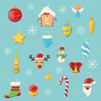 Beautiful Christmas collection with holiday decorations and toys vector