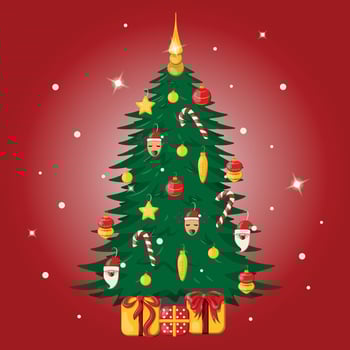 Beautiful Christmas illustration with festive decorated trees vector