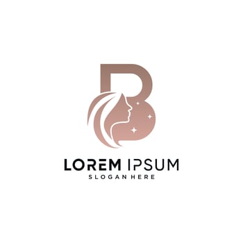 Beauty logo design combined on letter b with woman face icon and creative element vector