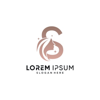 Beauty logo design combined on letter s with woman face icon and creative element vector