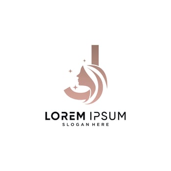 Beauty logo design combined on letter j with woman face icon and creative element vector