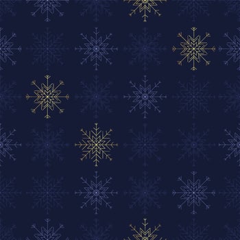 Seamless snowflake pattern in blue and gold, snowflake line geometric shapes, ideal for winter and Christmas themed designs. Not AI generated. vector
