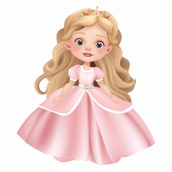 3D illustration of a cute princess doll with a beautiful dress, crown, and beautiful face. Magical princess, perfect for fairy tale themes. The character is isolated Not AI generated. vector